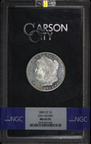 Obverse of this 1883-CC Morgan Dollar NGC MS-63 PL GSA Hard Pack With Box