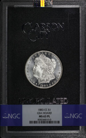 Obverse of this 1883-CC Morgan Dollar NGC MS-63 PL GSA Hard Pack With Box