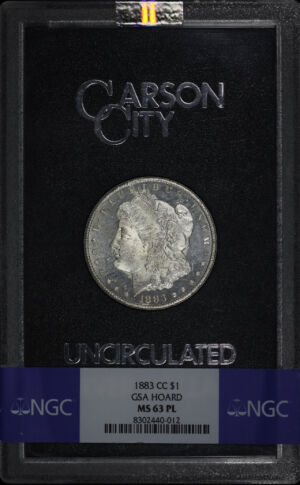 Obverse of this 1883-CC Morgan Dollar NGC MS-63 PL GSA Hard Pack With Box