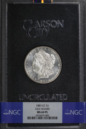 Obverse of this 1883-CC Morgan Dollar NGC MS-64 PL GSA Hard Pack With Box