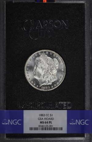 Obverse of this 1883-CC Morgan Dollar NGC MS-64 PL GSA Hard Pack With Box