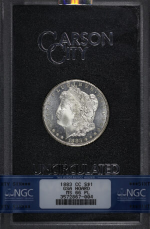 Obverse of this 1883-CC Morgan Dollar NGC MS-66 PL GSA Hard Pack With Box