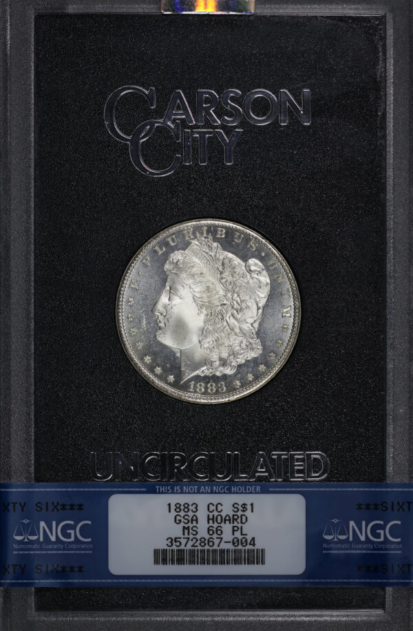 Obverse of this 1883-CC Morgan Dollar NGC MS-66 PL GSA Hard Pack With Box