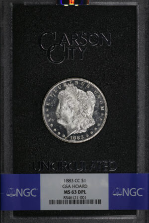 Obverse of this 1883-CC Morgan Dollar NGC MS-63 DMPL GSA Hard Pack With Box