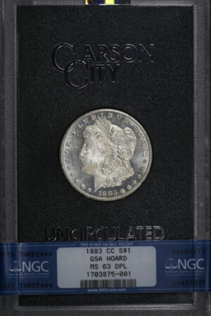 Obverse of this 1883-CC Morgan Dollar NGC MS-63 DMPL GSA Hard Pack With Box