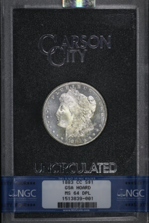 Obverse of this 1883-CC Morgan Dollar GSA Hoard NGC MS-64 DMPL GSA Hard Pack With Box