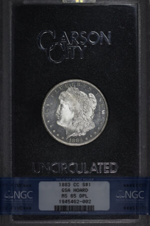 Obverse of this 1883-CC Morgan Dollar NGC MS-65 DMPL GSA Hard Pack With Box