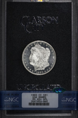 Obverse of this 1883-CC Morgan Dollar NGC MS-65+ DMPL CAC GSA Hard Pack With Box