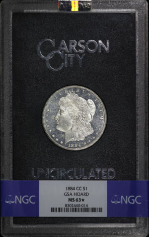Obverse of this 1884-CC Morgan Dollar NGC MS-63★ GSA Hard Pack With Box