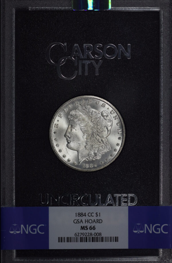 Obverse of this 1884-CC Morgan Dollar NGC MS-66 GSA Hard Pack With Box 