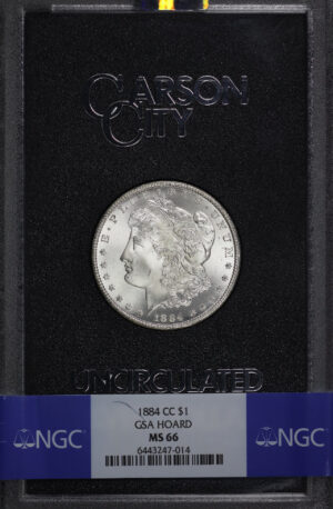 Obverse of this 1884-CC Morgan Dollar NGC MS-66 GSA Hard Pack With Box 
