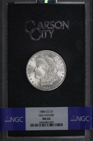 Obverse of this 1884-CC Morgan Dollar NGC MS-66 GSA Hard Pack With Box 