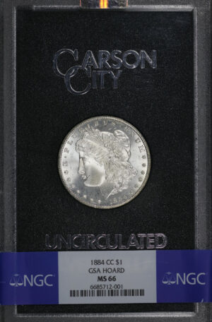 Obverse of this 1884-CC Morgan Dollar NGC MS-66 GSA Hard Pack With Box