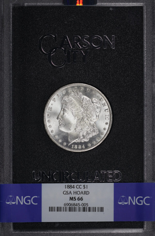 Obverse of this 1884-CC Morgan Dollar NGC MS-66 GSA Hard Pack With Box