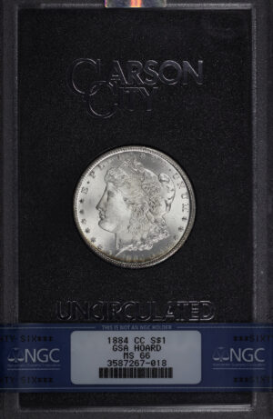 Obverse of this 1884-CC Morgan Dollar NGC MS-66 GSA Hard Pack With Box