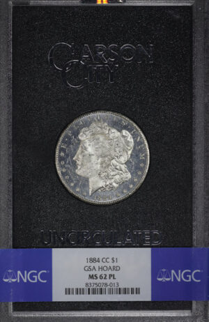 Obverse of this 1884-CC Morgan Dollar NGC MS-62 PL GSA Hard Pack With Box