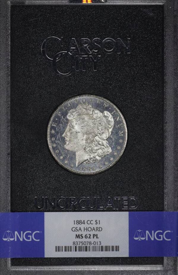 Obverse of this 1884-CC Morgan Dollar NGC MS-62 PL GSA Hard Pack With Box
