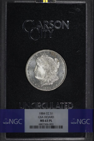 Obverse of this 1884-CC Morgan Dollar NGC MS-63 PL GSA Hard Pack With Box
