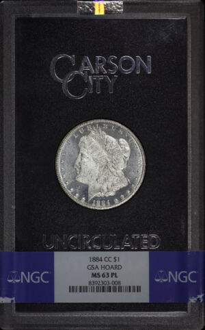 Obverse of this 1884-CC Morgan Dollar NGC MS-63 PL GSA Hard Pack With Box