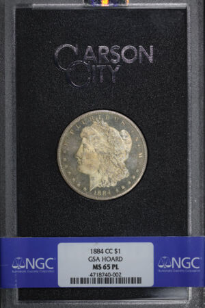 Obverse of this 1884-CC Morgan Dollar NGC MS-65 PL GSA Hard Pack With Box