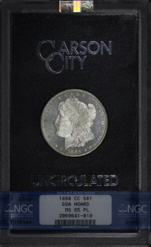 Obverse of this 1884-CC Morgan Dollar NGC MS-65 PL GSA Hard Pack With Box
