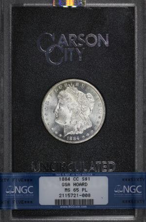 Obverse of this 1884-CC Morgan Dollar NGC MS-65 PL GSA Hard Pack With Box