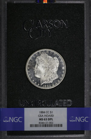 Obverse of this 1884-CC Morgan Dollar NGC MS-63 DMPL GSA Hard Pack With Box
