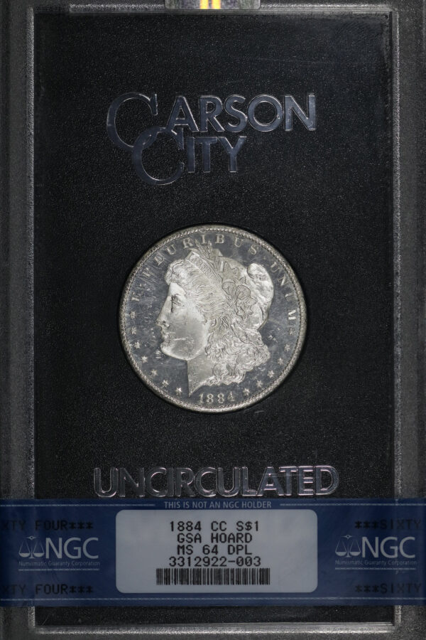 Obverse of this 1884-CC Morgan Dollar NGC MS-64 DMPL GSA Hard Pack With Box