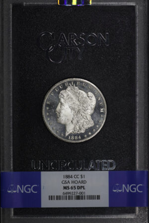 Obverse of this 1884-CC Morgan Dollar NGC MS-65 DMPL GSA Hard Pack With Box 