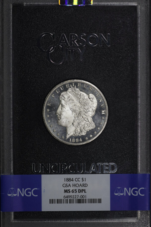 Obverse of this 1884-CC Morgan Dollar NGC MS-65 DMPL GSA Hard Pack With Box 