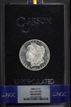 Obverse of this 1884-CC Morgan Dollar NGC MS-65 DMPL GSA Hard Pack With Box