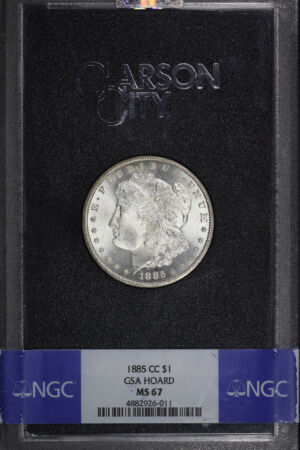 Obverse of this 1885-CC Morgan Dollar NGC MS-67 GSA Hard Pack With Box