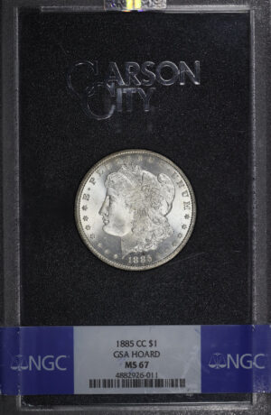 Obverse of this 1885-CC Morgan Dollar NGC MS-67 GSA Hard Pack With Box