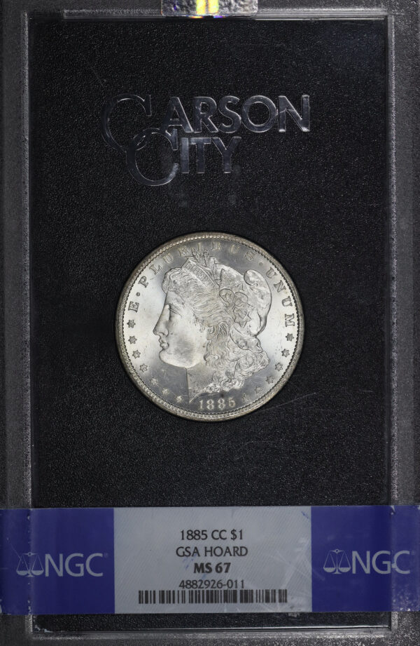 Obverse of this 1885-CC Morgan Dollar NGC MS-67 GSA Hard Pack With Box