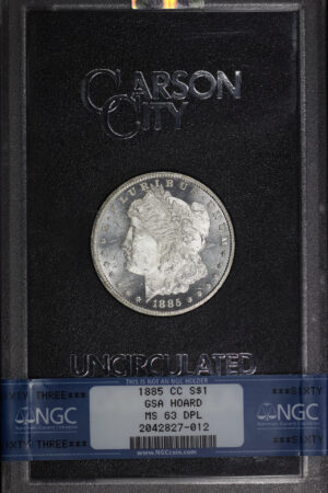 Obverse of this 1885-CC Morgan Dollar NGC MS-63 DMPL GSA Hard Pack With Box