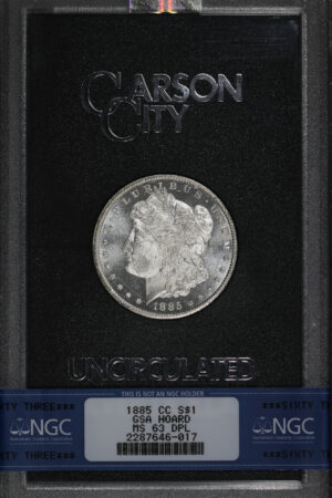 Obverse of this 1885-CC Morgan Dollar NGC MS-63 DMPL GSA Hard Pack With Box