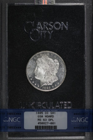 Obverse of this 1885-CC Morgan Dollar NGC MS-63 DMPL GSA Hard Pack With Box