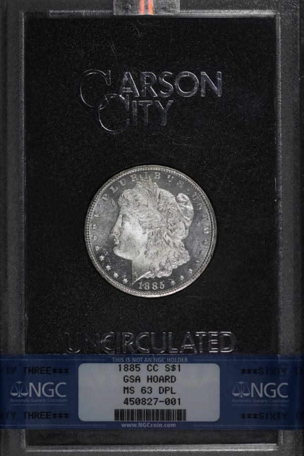 Obverse of this 1885-CC Morgan Dollar NGC MS-63 DMPL GSA Hard Pack With Box