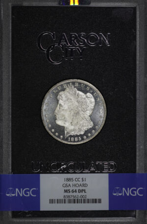 Obverse of this 1885-CC Morgan Dollar NGC MS-64 DMPL GSA Hard Pack With Box