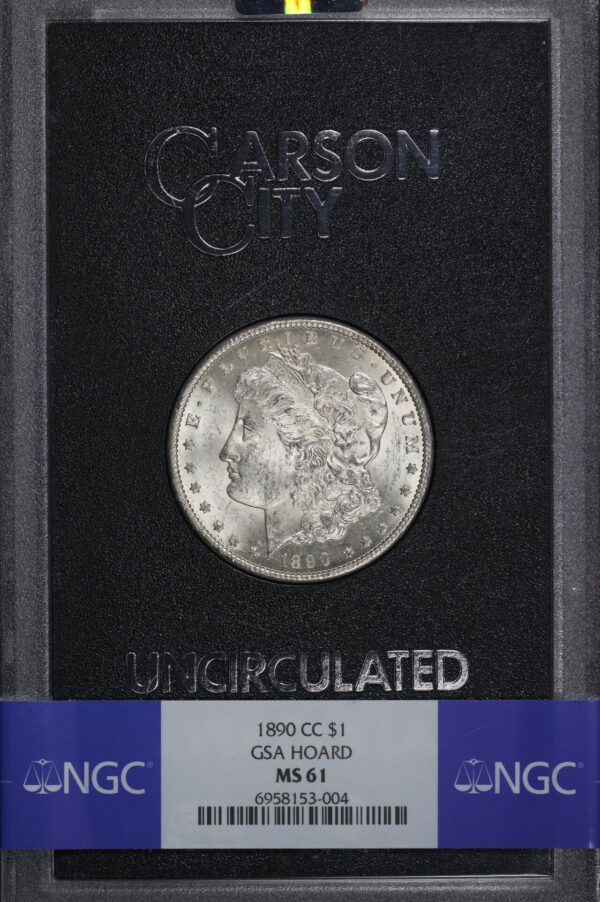 Obverse of this 1890-CC Morgan Dollar NGC MS-61 GSA Hard Pack With Box