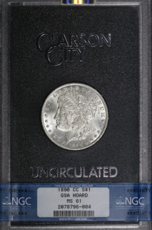Obverse of this 1890-CC Morgan Dollar NGC MS-61 GSA Hard Pack With Box