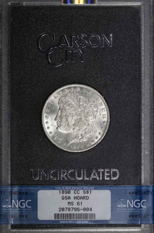 Obverse of this 1890-CC Morgan Dollar NGC MS-61 GSA Hard Pack With Box