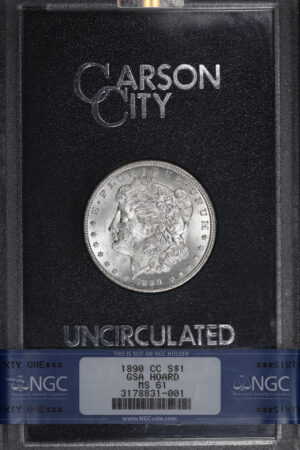 Obverse of this 1890-CC Morgan Dollar NGC MS-61 GSA Hard Pack With Box