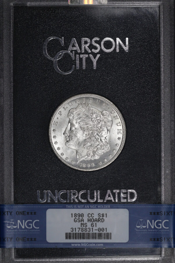 Obverse of this 1890-CC Morgan Dollar NGC MS-61 GSA Hard Pack With Box