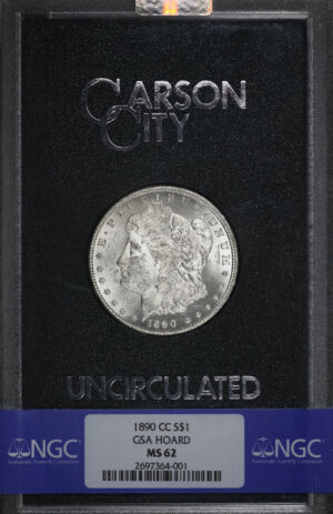 Obverse of this 1890-CC Morgan Dollar NGC MS-62 GSA Hard Pack With Box
