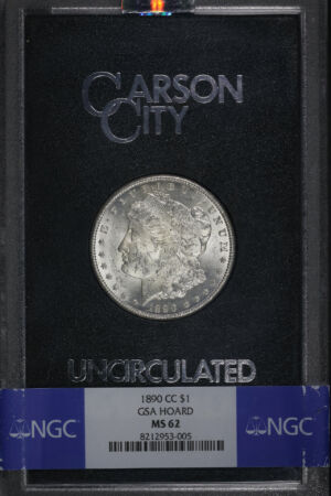 Obverse of this 1890-CC Morgan Dollar NGC MS-62 GSA Hard Pack With Box