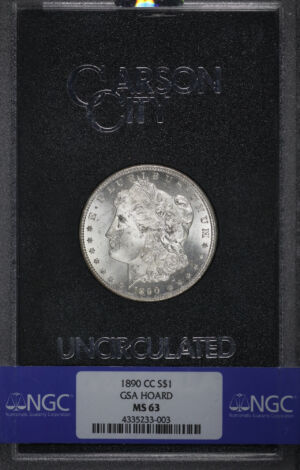 Obverse of this 1890-CC Morgan Dollar NGC MS-63 GSA Hard Pack With Box
