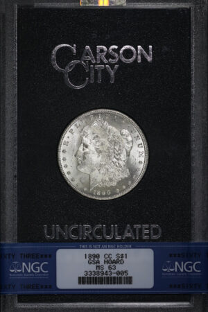 Obverse of this 1890-CC Morgan Dollar NGC MS-63 GSA Hard Pack With Box