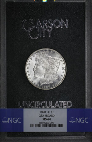 Obverse of this 1890-CC Morgan Dollar NGC MS-64 GSA Hard Pack With Box