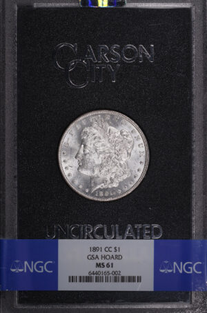 Obverse of this 1891-CC Morgan Dollar NGC MS-61 GSA Hard Pack With Box